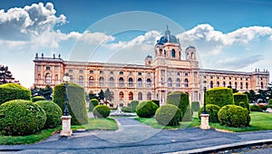 Wonderful spring scene of Maria Theresa Square with famous Naturhistorisches Museum