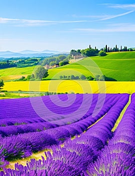 Wonderful summer landscape with lavender fields in Provence, Valensole, France.