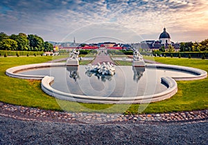 Wonderful summer scene of Belvedere park, built by Johann Lukas von Hildebrandt for Prince Eugene of Savoy. photo