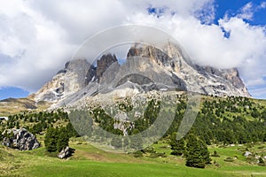 Wonderful summer view of Sassolungo . Dolomites. Italy