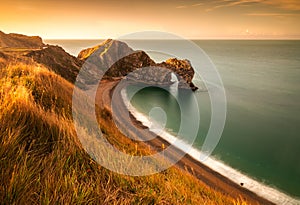 Wonderful sunrise in an august morning at Durdle Door in Dorset England