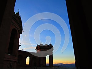 Wonderful sunset in Bologna in Italy seen by saint Luke basilique