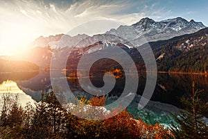 Wonderful sunset at the famous lake Eibsee