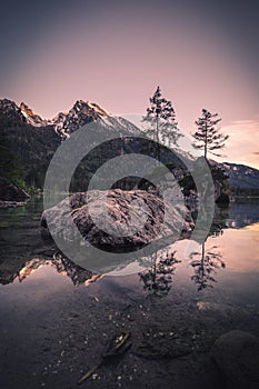 Wonderful Sunset at Hintersee Lake in Bavarian Alps