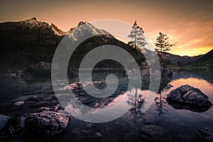 Wonderful Sunset at Hintersee Lake in Bavarian Alps