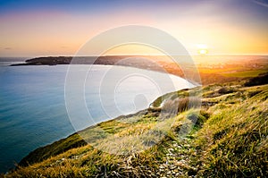 A beautiful sunset looking over Swanage, Dorset photo