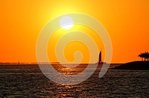 Wonderful sunset - sailing ship and an unbelieveable yellow and orange sky - Key West - Florida - USA