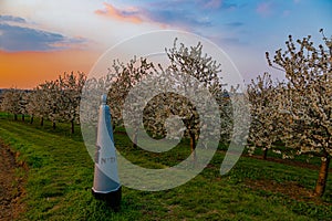 Wonderful sunset on a spring evening in April on the Dutch and Belgium border between Maastricht and Vroenhoeven