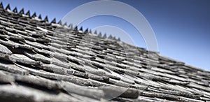 Wonderful texture of a wooden rooftop of an old medieval house i