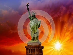 Wonderful upward view of Statue of Liberty, symbol of New York C