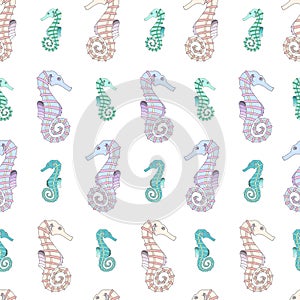 Wonderful vector seamless pattern of seahorses