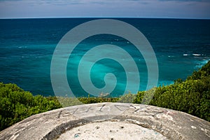 Wonderful view on atlantic turquoise ocean in summer from helipad on ledge cliff