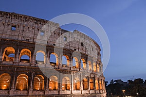 Wonderful view of Colosseum in all its magnificience - Autumn sunset in Rome - Italy.