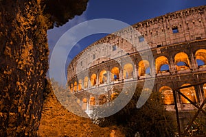 Wonderful view of Colosseum in all its magnificience - Autumn sunset in Rome - Italy.