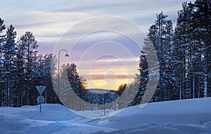 Wonderful view with colourful sky in winter.