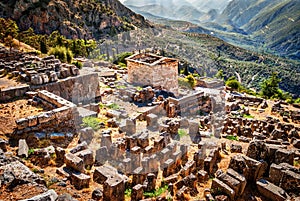 Wonderful view on Delphi ruins and civilization heritage, Greece