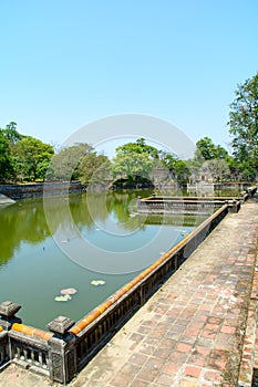 Wonderful view of the Meridian Gate to the Imperial City with the Purple Forbidden City within the Citadel in Hue, Vietnam