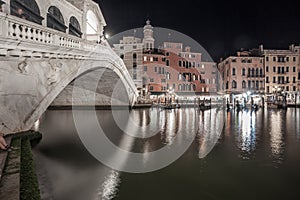 A wonderful view of Rialto Bridge at night in Venice, Italy