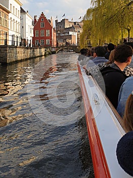 A wonderful view on a sunlit Gent, Belgium from a canal