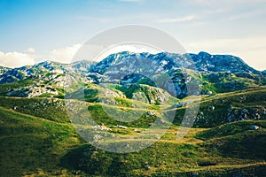 Wonderful view to mountains in the national park Durmitor in Montenegro, Balkans. Europe. Beauty world. Traveling through Monteneg