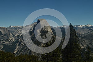 Wonderful Views Of The Half Dome From The Highest Part Of One Of The Mountains Of Yosemite National Park. Nature Travel Holidays.