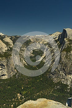 Wonderful Views Of The Half Dome From The Highest Part Of One Of The Mountains Of Yosemite National Park. Nature Travel Holidays.