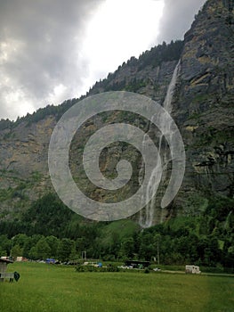 Wonderful waterfall in Muerren in Switzerland 4.6.2015