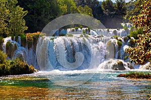 Wonderful waterfalls in Krka National Park in Croatia