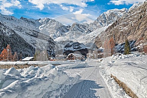 Wonderful winter landscape with snow in italian Alps. Macugnaga, Italy