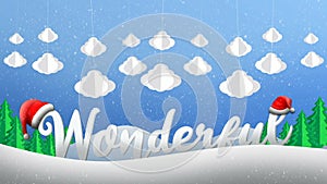 Wonderful Word Text on mountain and snows, loop animation background.