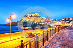 Wonderfull night view of Medieval town of Castelsardo