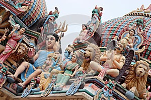 The wonderfull roof of the Sri Mariamman Hindu temple in Chinatown Singapore