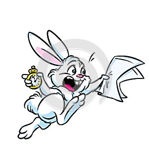 Wonderland white rabbit hurry cartoon illustration