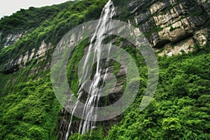 wonderous waterfall cascading down the mountainside photo