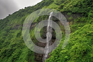 wonderous waterfall cascading down the mountainside photo