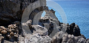 The rocks on the sea of the Portuguese Algarve cliff photo