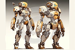 Wondrous futuristic sci-fi humanoid robot in battle suit character design.