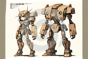 Wondrous futuristic sci-fi humanoid robot girl in battle suit character design.