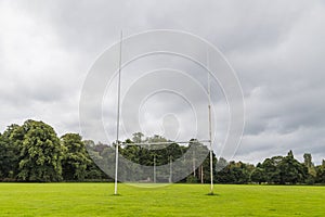 Wonky goal posts on a rugby pitch