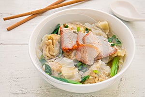 Wonton soup with roasted red pork, Chinese food