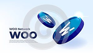 WOO Network coin banner. WOO coin cryptocurrency concept banner background