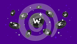 WOO Network WOO coins falling from the sky. WOO cryptocurrency concept banner background photo