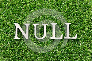 Wood alphabet in word null on green grass background