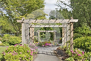 Wood Arbor Over Garden Path