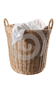 Wood basket with clothes photo