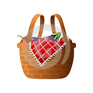 Wood basket with fresh vegetables for bbq or picnic time