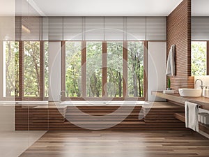 Wood bathroom modern contemporary style 3d render