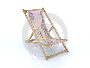 Wood beach chair with dirham united arab emirates banknote