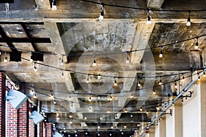 Wood beam ceiling hanging lights