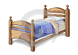 Wood bed in cartoon style. Vector illustration